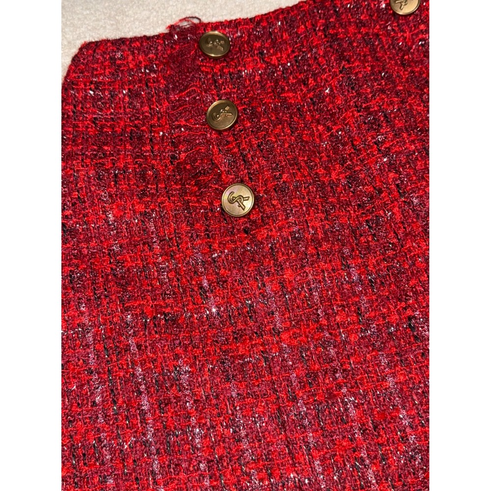 COMMENSE Red Metallic Tweed High Waist Mini Skirt Size XS - Picture 8 of 12